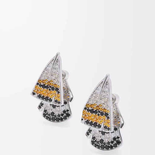 Feather Earrings In Sterling Silver And Crystals