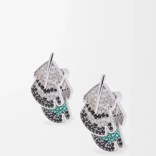 Feather Earrings In Sterling Silver And Crystals
