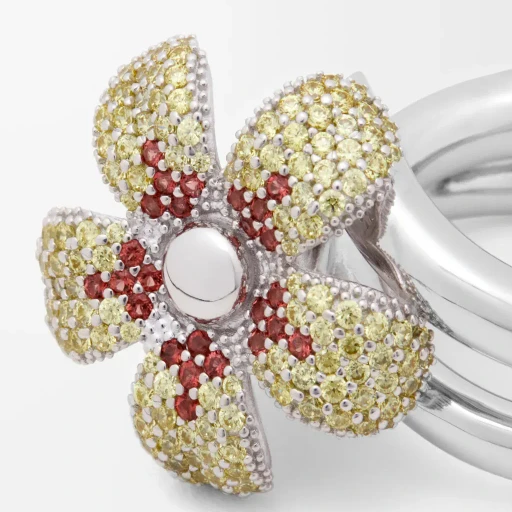 Flor Ring In Sterling Silver And Crystals