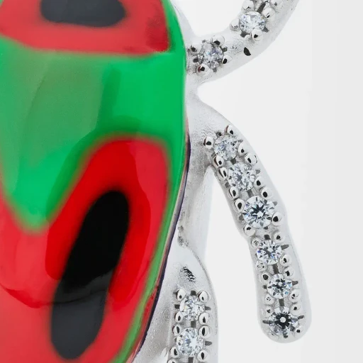 Scarabeo Brooch In Sterling Silver And Enamel