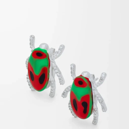 Scarabeo Earrings In Sterling Silver, Enamel And Crystal