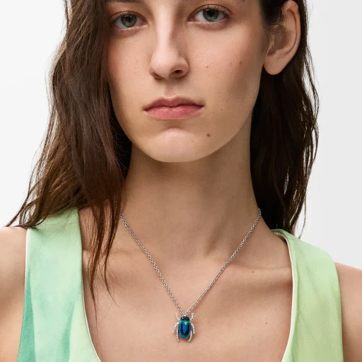Scarabeo Necklace In Sterling Silver, Enamel And Crystal