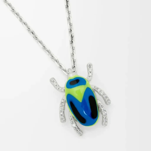 Scarabeo Necklace In Sterling Silver, Enamel And Crystal