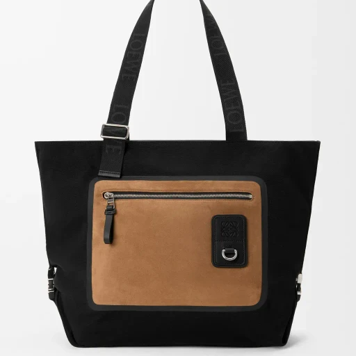 Flex Zipped Tote In Canvas And Suede