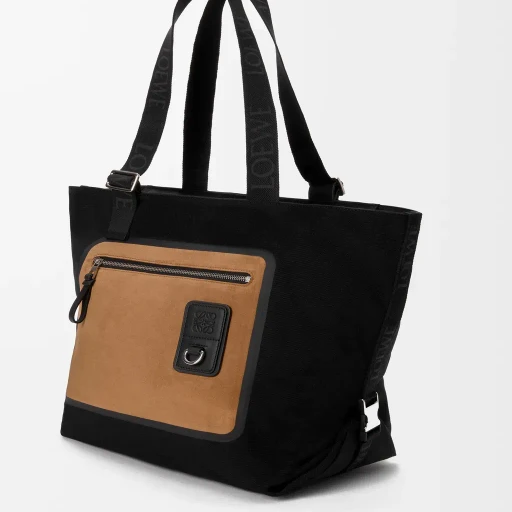 Flex Zipped Tote In Canvas And Suede