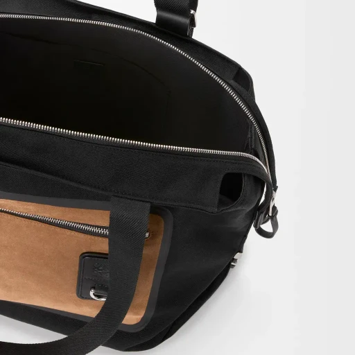 Flex Zipped Tote In Canvas And Suede