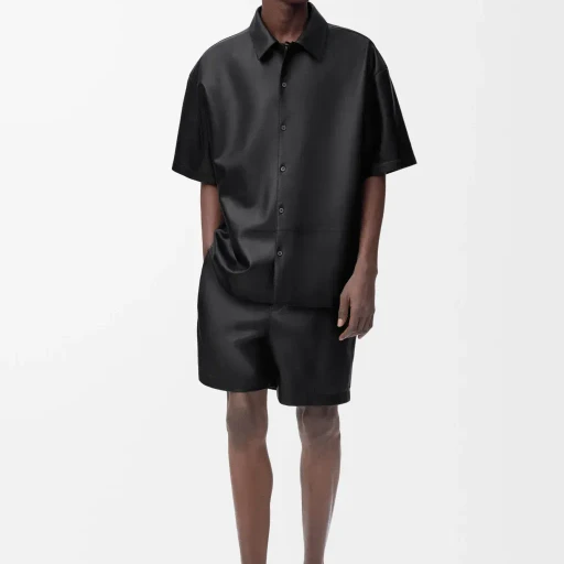 Short Sleeve Shirt In Nappa Lambskin