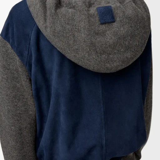 Hybrid Zip-Up Hoodie In Suede Goatskin And Wool Blend