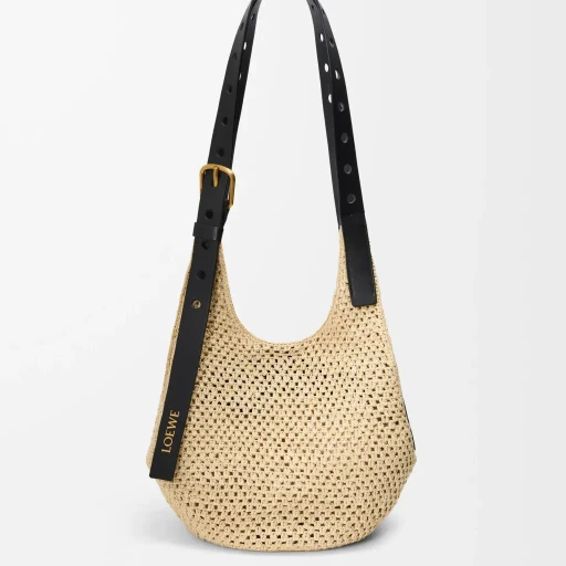 Small Punch Hole Hobo In Raffia And Calfskin