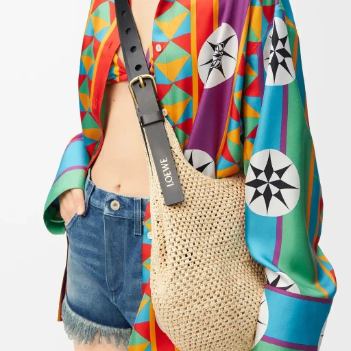 Small Punch Hole Hobo In Raffia And Calfskin