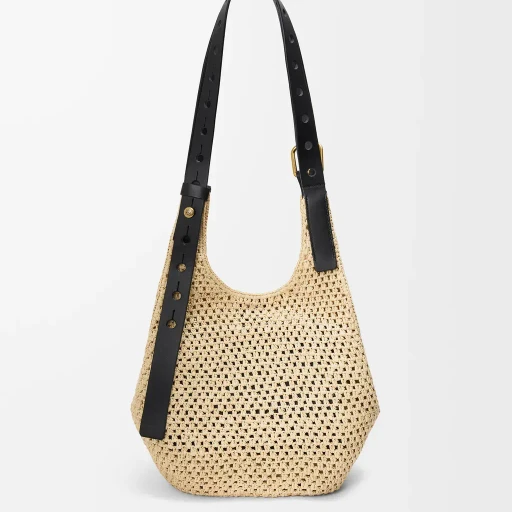Small Punch Hole Hobo In Raffia And Calfskin