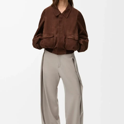 Bomber Jacket In Suede Goatskin