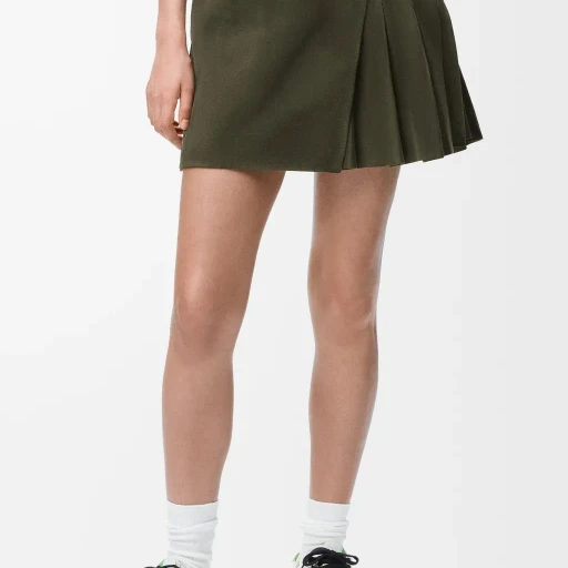 Pleated Mini Skirt In Suede Lambskin