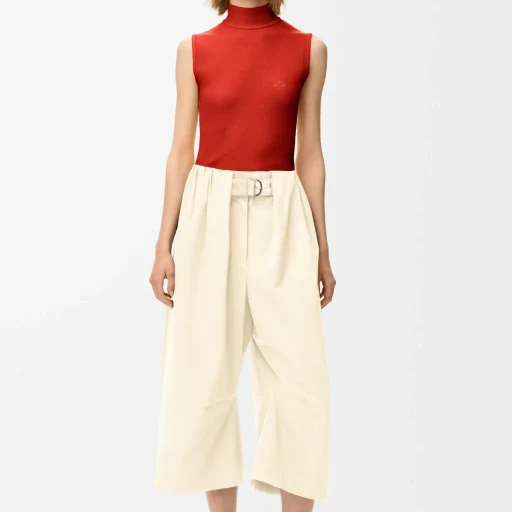 Cropped Belted Trousers In Cotton And Silk