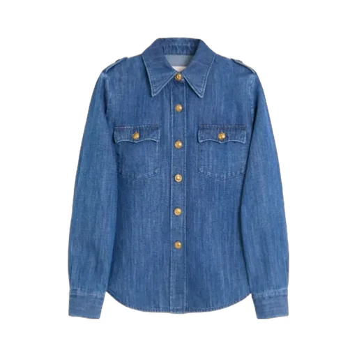 Valentino Ruffled Curved Hem Deim Shirt