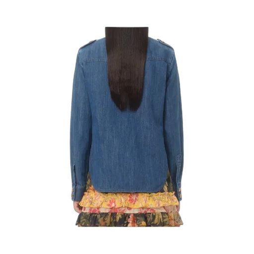 Valentino Ruffled Curved Hem Deim Shirt