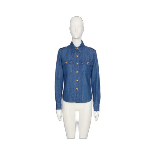 Valentino Ruffled Curved Hem Deim Shirt