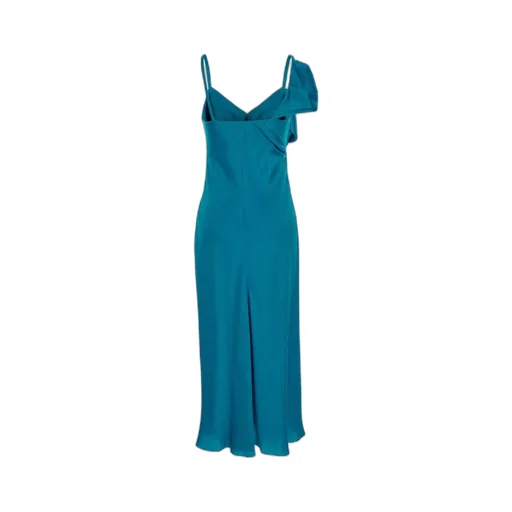 Alberta Ferretti Satin Cocktail Longuette Midi Dress