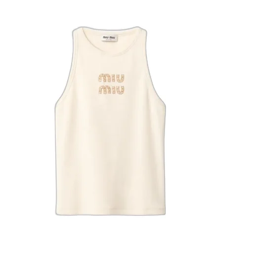 Miu Miu Logo-Embellished Ribbed Sleeveless Top