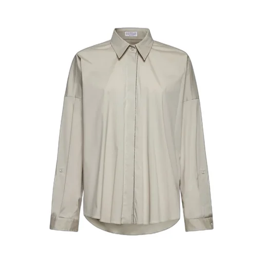 Brunello Cucinelli Monili-Trim Curved Hem Shirt