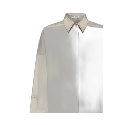 Brunello Cucinelli Monili-Trim Curved Hem Shirt