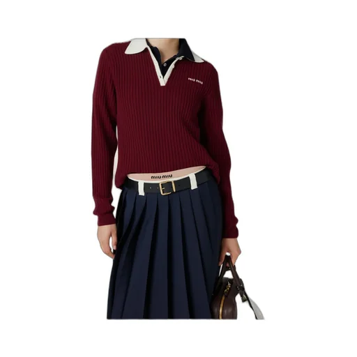 Miu Miu Long-Sleeved Knitted Polo Shirt