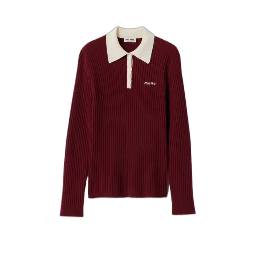 Miu Miu Long-Sleeved Knitted Polo Shirt