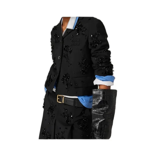 Embroidered Single-Breasted Kid Mohair Jacket