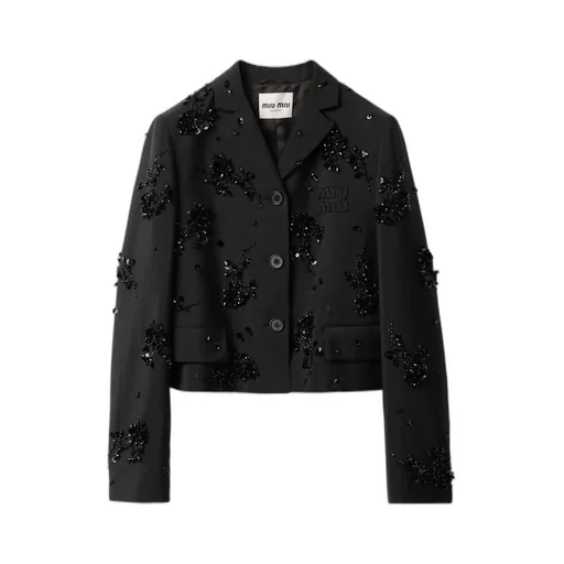 Embroidered Single-Breasted Kid Mohair Jacket