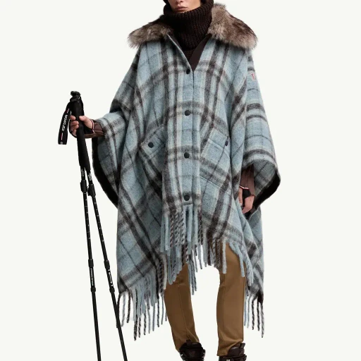 Mohair, Alpaca & Wool Blend Plaid Cape
