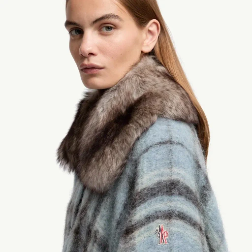Mohair, Alpaca & Wool Blend Plaid Cape