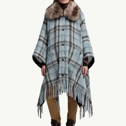 Mohair, Alpaca & Wool Blend Plaid Cape