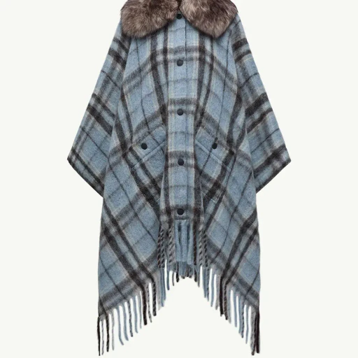 Mohair, Alpaca & Wool Blend Plaid Cape