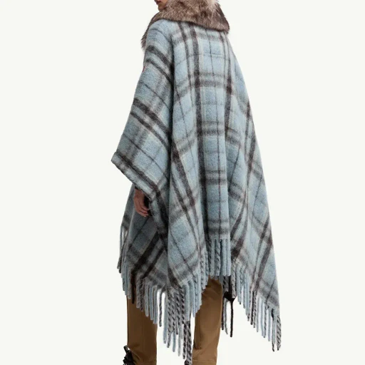 Mohair, Alpaca & Wool Blend Plaid Cape