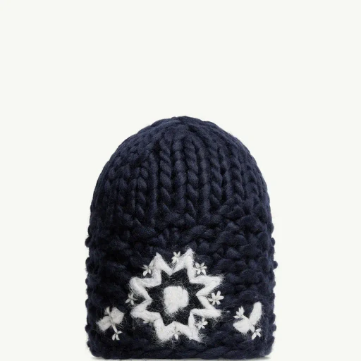 Hand-Embroidered Floral Wool Blend Beanie