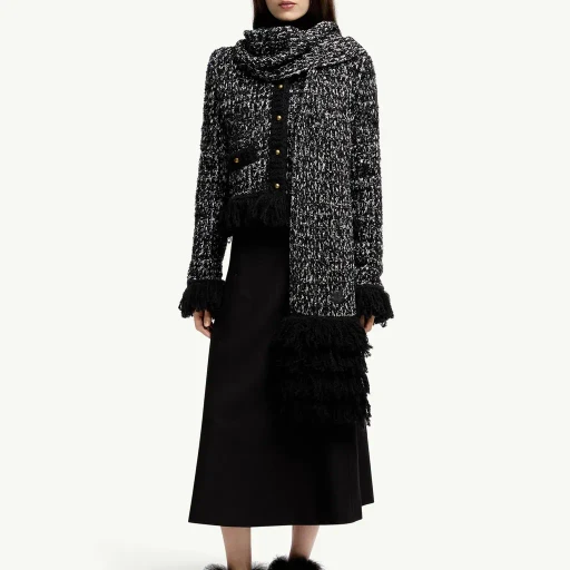 Fringe-Trim Wool Blend Scarf