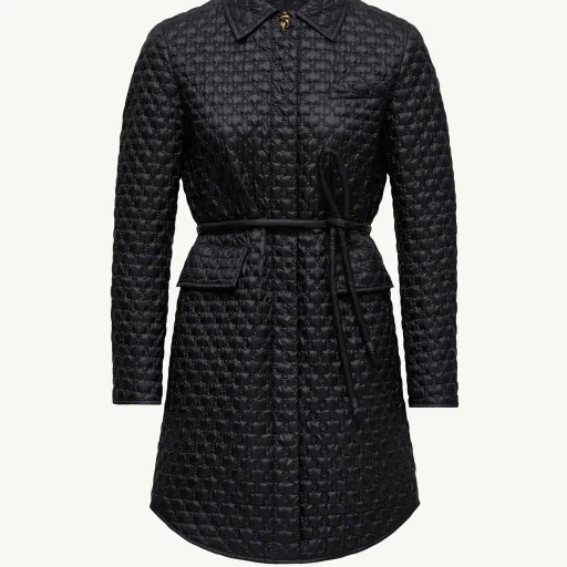 Raissac Geometric-Quilted Long Down Jacket