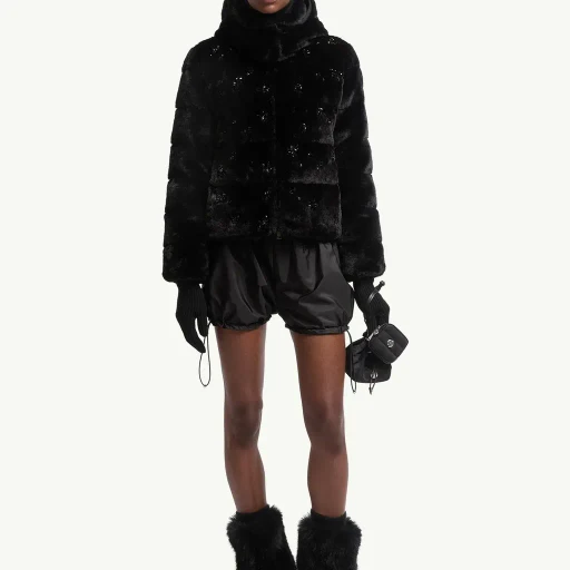 Andronne Sequin-Embroidered Hooded Short Down Jacket