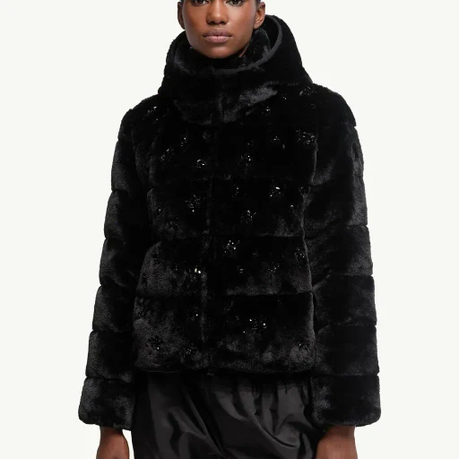 Andronne Sequin-Embroidered Hooded Short Down Jacket