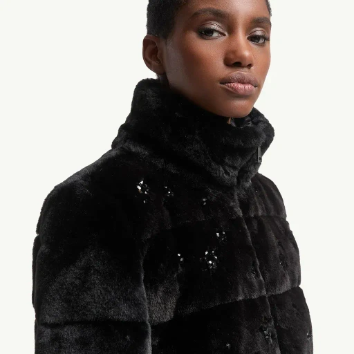 Andronne Sequin-Embroidered Hooded Short Down Jacket