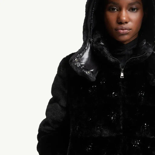Andronne Sequin-Embroidered Hooded Short Down Jacket