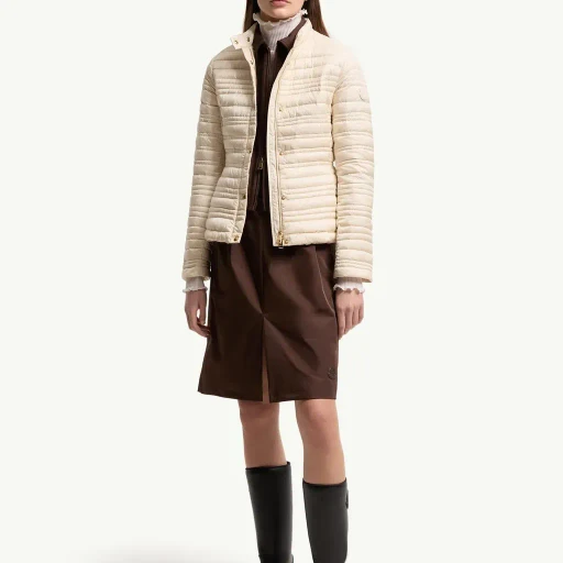 Cataire Striped-Quilted Down-Filled Biker Jacket
