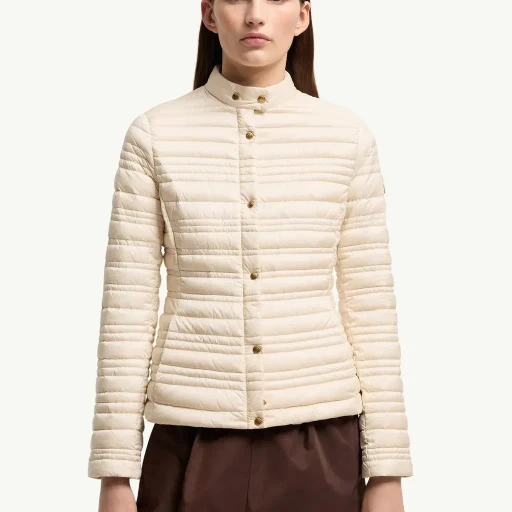 Cataire Striped-Quilted Down-Filled Biker Jacket