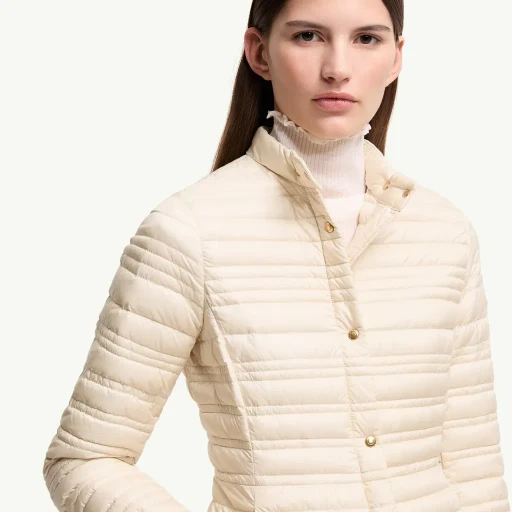 Cataire Striped-Quilted Down-Filled Biker Jacket