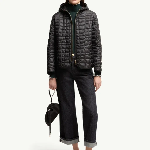Eglantier Hooded Geometric-Quilted Short Down Jacket