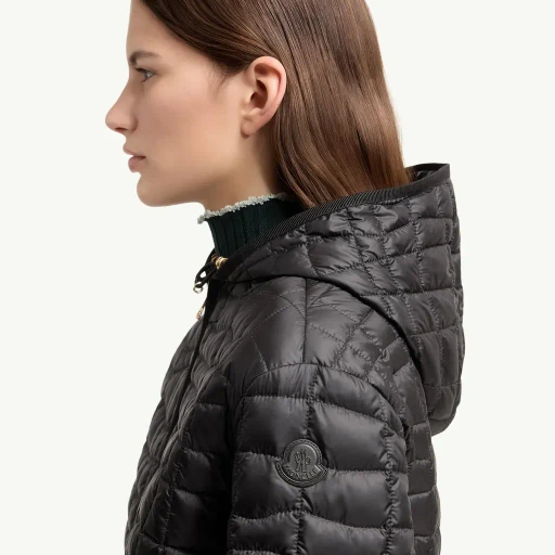 Eglantier Hooded Geometric-Quilted Short Down Jacket