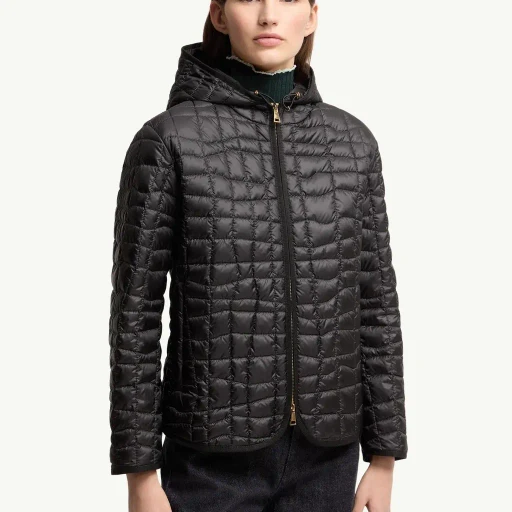 Eglantier Hooded Geometric-Quilted Short Down Jacket