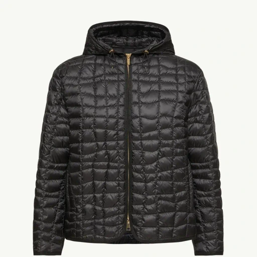 Eglantier Hooded Geometric-Quilted Short Down Jacket