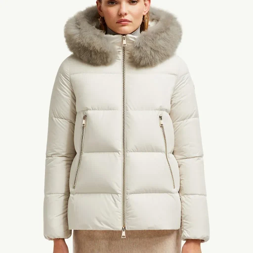 Laichefur Hooded Shearling-Trimmed Short Down Jacket