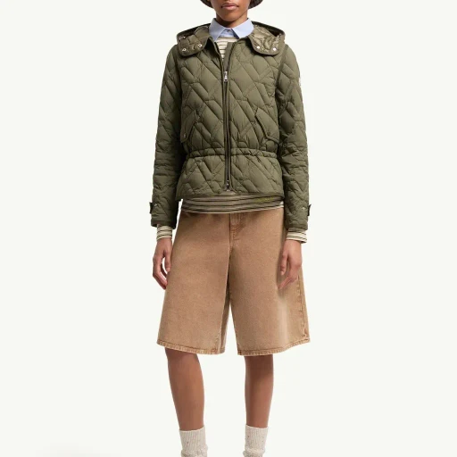 Lilas Geometric Quilted Hooded Short Down Jacket